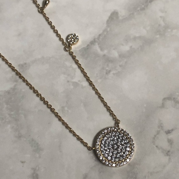 16 inch Delicate Gold-Tone Necklace, Circular Pendant with Small Sparkly Stones - Picture 12 of 13